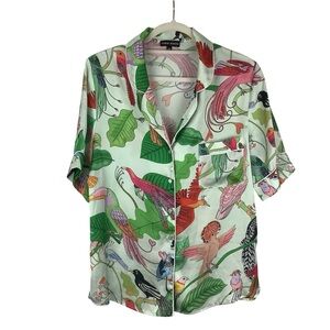 Karen Mabon Birds of a Feather Short Sleeve Satin Pajama Top ONLY